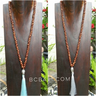 2color mala wooden bead  brown color necklace tassels buddha prayer